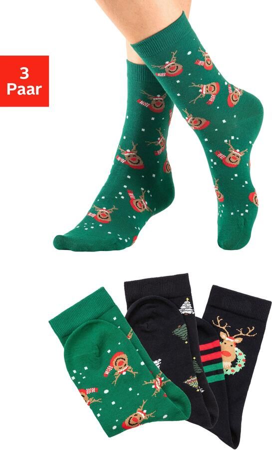 H.I.S Basic sokken Kerstsokken Kerstmis met kerstmotieven (set 3 paar) - Foto 8