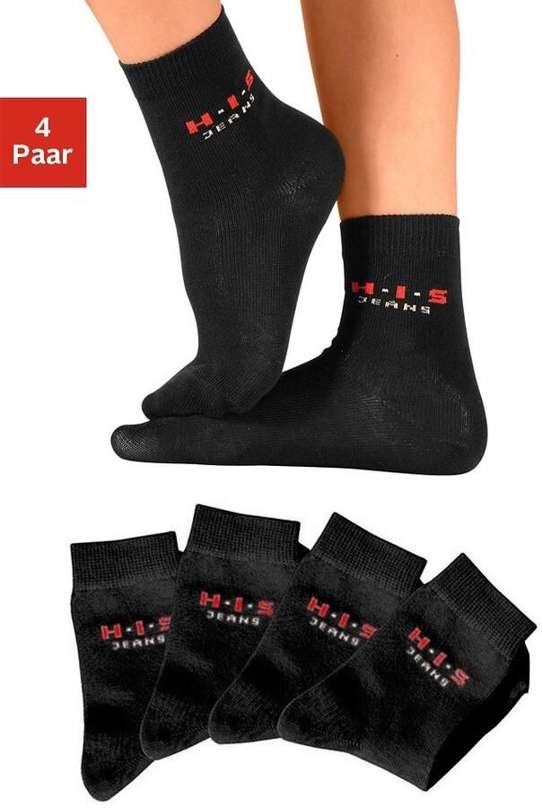 H.I.S Basic sokken met contrastkleurig logo (set 4 paar) - Foto 6