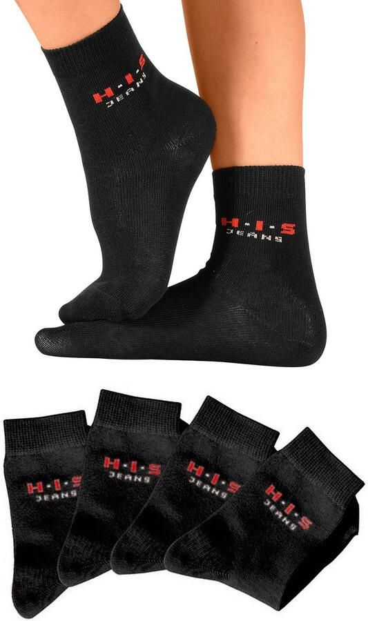 H.I.S Basic sokken met contrastkleurig logo (set 4 paar) - Foto 4