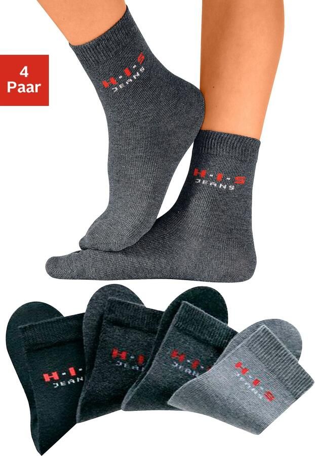 H.I.S Basic sokken met contrastkleurig logo (set 4 paar) - Foto 3