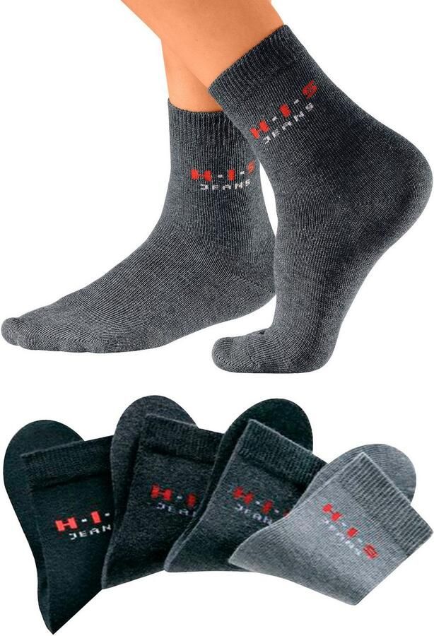 H.I.S Basic sokken met contrastkleurig logo (set 4 paar)