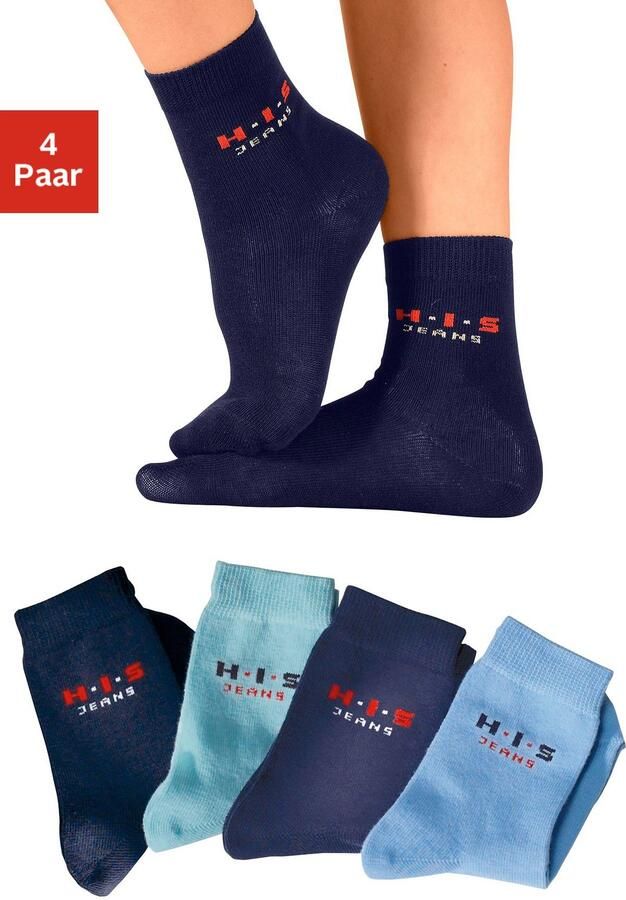 H.I.S Basic sokken met contrastkleurig logo (set 4 paar) - Foto 3