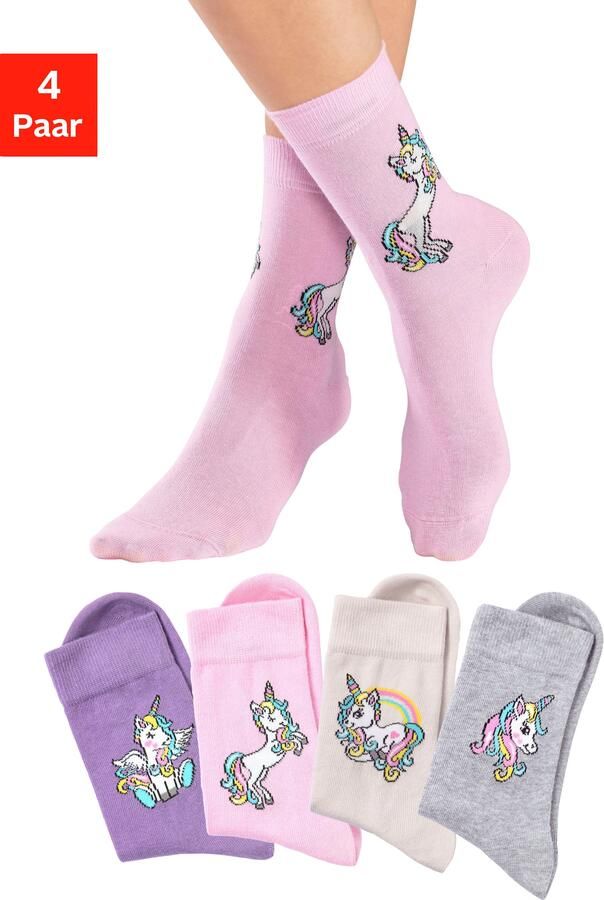 H.I.S Basic sokken met eenhoorn motieven (set 4 paar) - Foto 14
