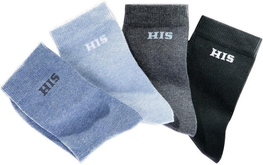 H.I.S Basic sokken met ingebreid logo (set 4 paar) - Foto 3