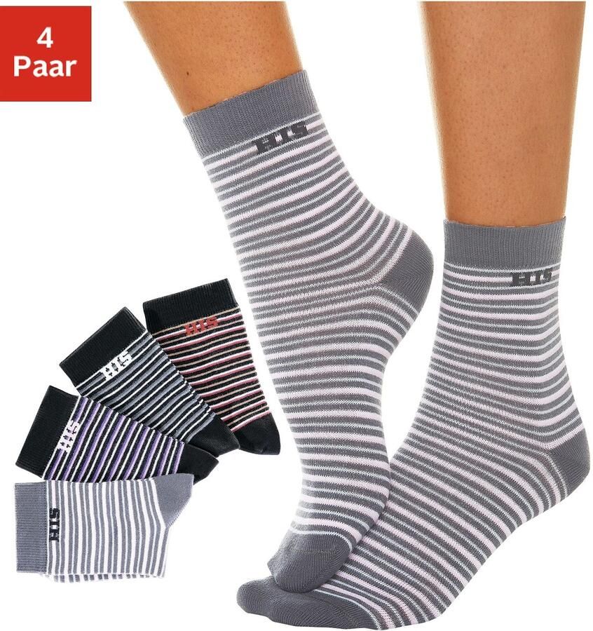 H.I.S Basic sokken met ingebreid logo (set 4 paar) - Foto 4