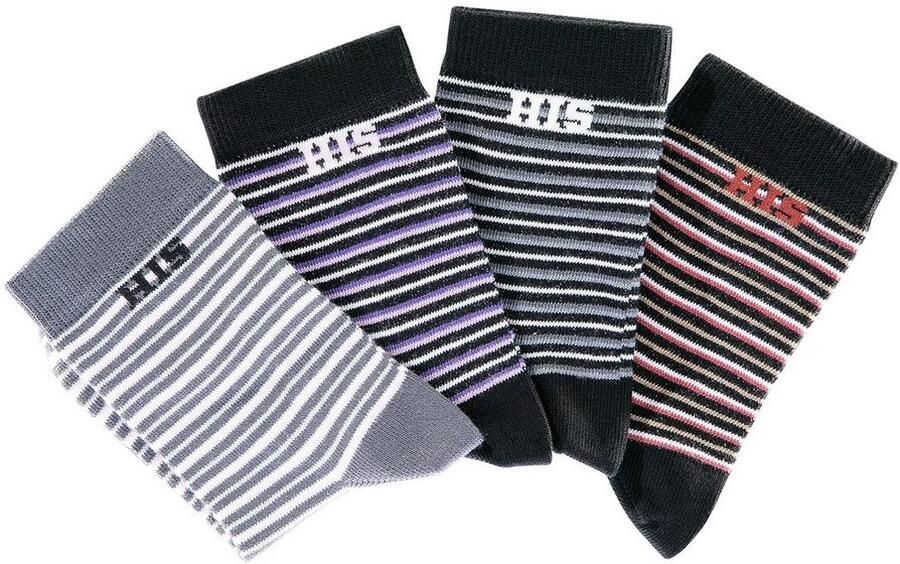 H.I.S Basic sokken met ingebreid logo (set 4 paar) - Foto 2
