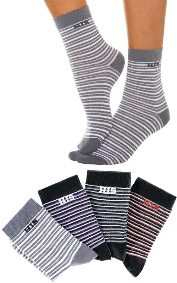 H.I.S Basic sokken met ingebreid logo (set 4 paar) - Foto 3