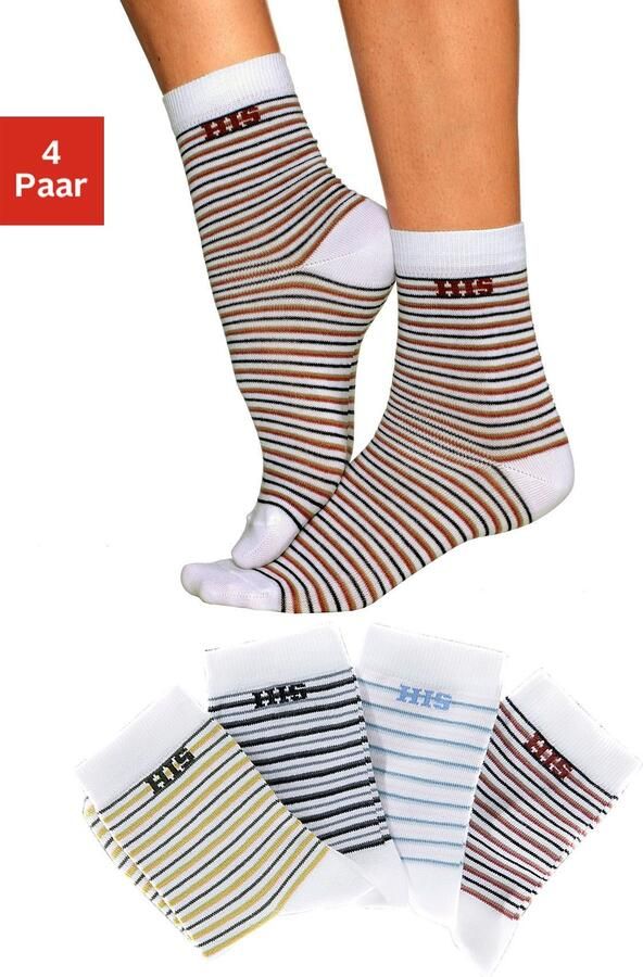 H.I.S Basic sokken met ingebreid logo (set 4 paar) - Foto 4