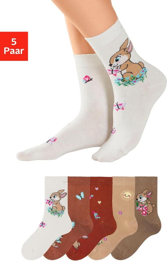 H.I.S Basic sokken met konijnenmotieven (set 5 paar) - Foto 16