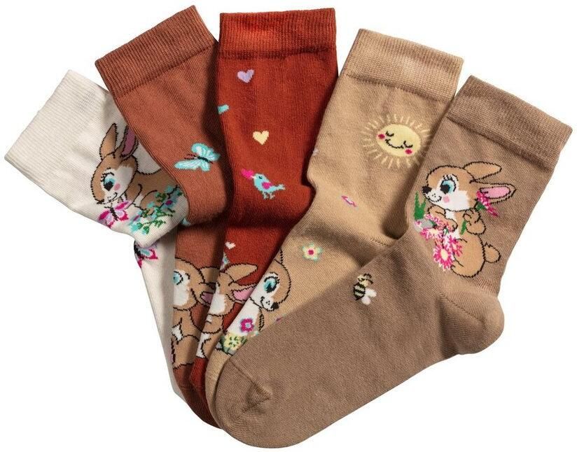 H.I.S Basic sokken met konijnenmotieven (set 5 paar) - Foto 7