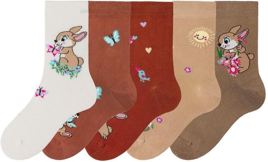 H.I.S Basic sokken met konijnenmotieven (set 5 paar) - Foto 12