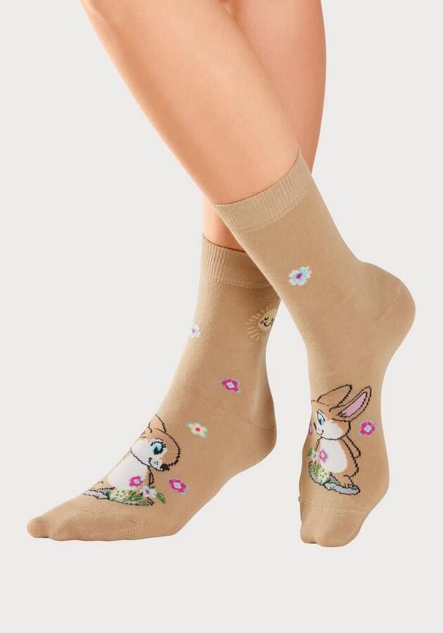 H.I.S Basic sokken met konijnenmotieven (set 5 paar) - Foto 2