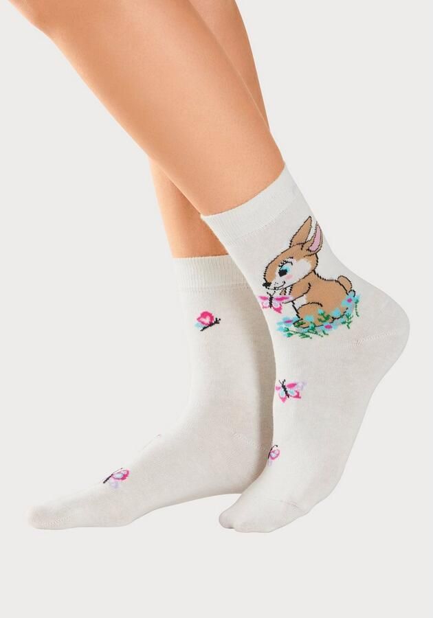 H.I.S Basic sokken met konijnenmotieven (set 5 paar) - Foto 3