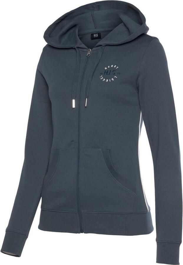 H.I.S Capuchonsweatvest met zijpiping en kleine merkborduurwerk loungewear - Foto 5
