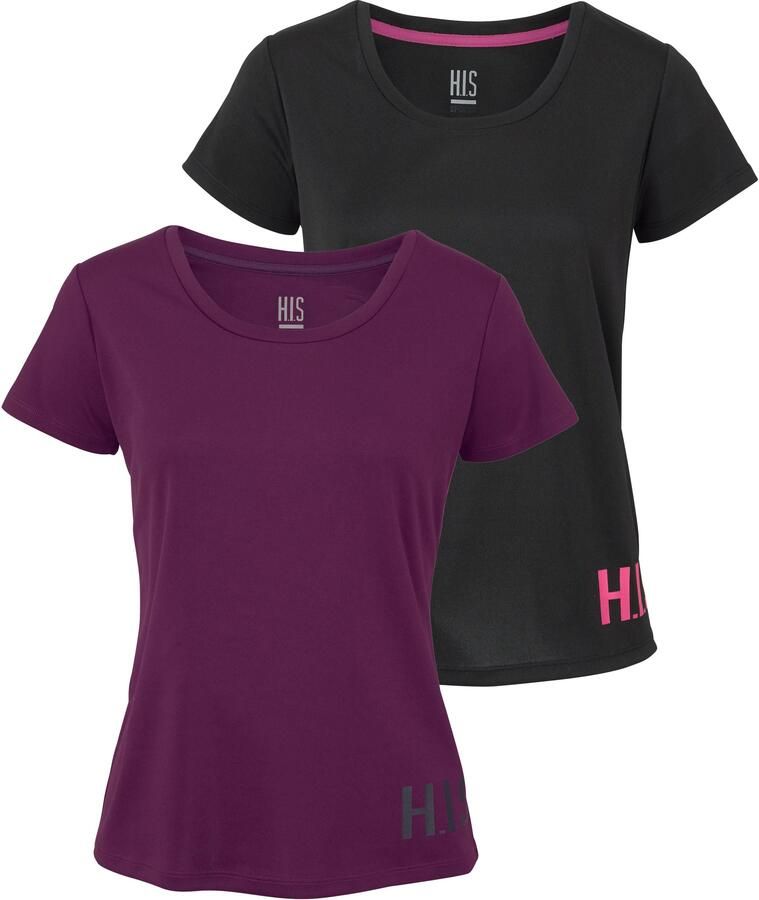 H.I.S Functioneel shirt figuuraccentuerende snit sportieve look met trendy logoprint (Set van 2) - Foto 2