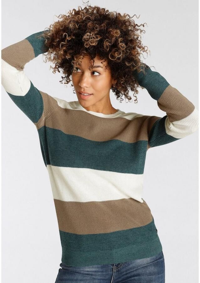 H.I.S Gebreide trui in streepoptiek met ronde halslijn