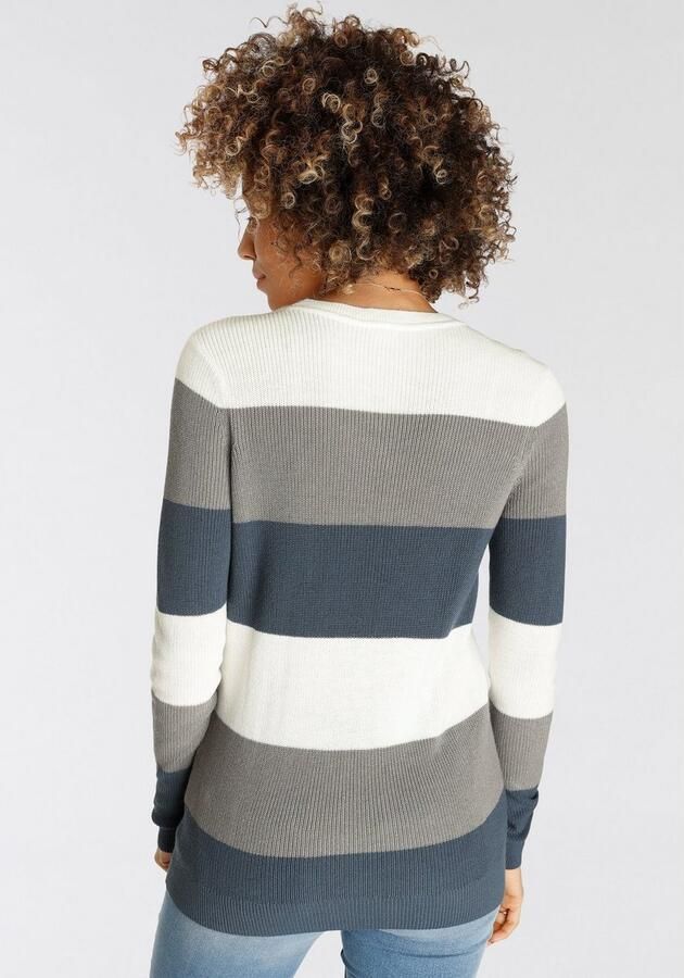 H.I.S Gebreide trui in streepoptiek met ronde halslijn - Foto 4