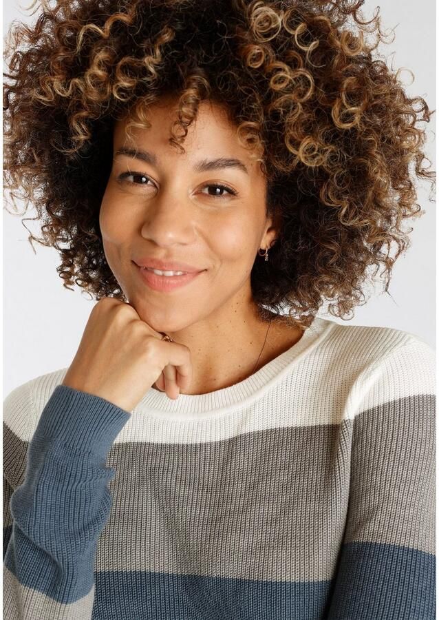 H.I.S Gebreide trui in streepoptiek met ronde halslijn