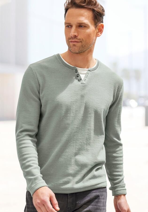 H.I.S Gebreide trui Pullover met hoogwaardige halsafwerking in double-layer look - Foto 4