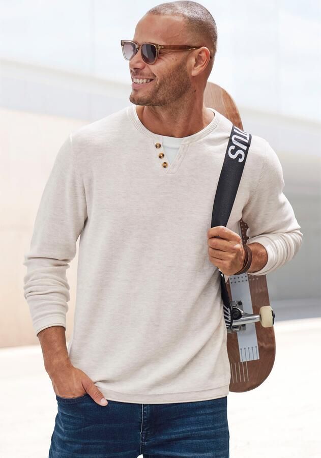 H.I.S Gebreide trui Pullover met hoogwaardige halsafwerking in double-layer look - Foto 4