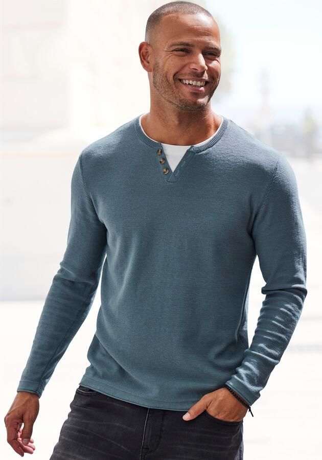H.I.S Gebreide trui Pullover met hoogwaardige halsafwerking in double-layer look - Foto 4