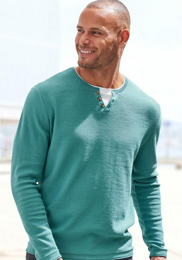 H.I.S Gebreide trui Pullover met hoogwaardige halsafwerking in double-layer look - Foto 5