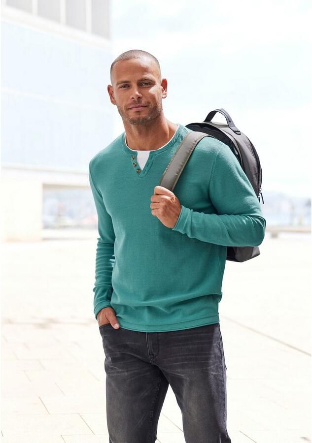 H.I.S Gebreide trui Pullover met hoogwaardige halsafwerking in double-layer look - Foto 3