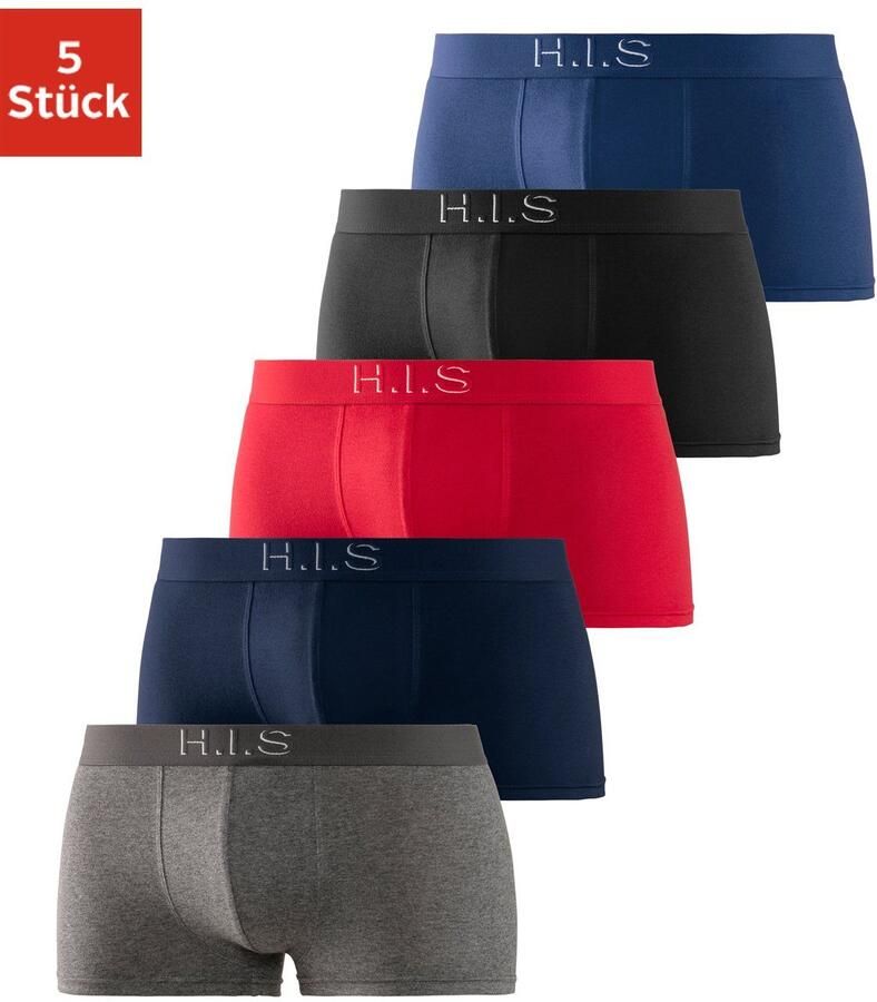 H.I.S Hipster strak zittende boxershorts aan de webband met logo-opdruk met 3d-effect (set 5 stuks) - Foto 6