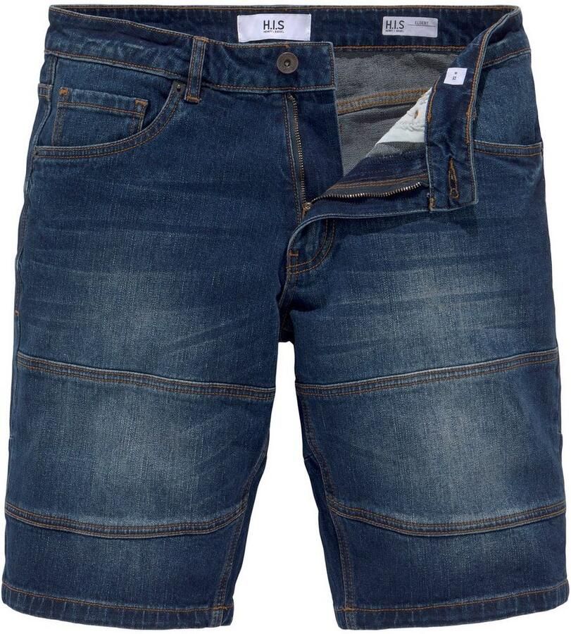 H.I.S Jeansbermuda ontspannen pasvorm rechte been snit modieuze gewassen look