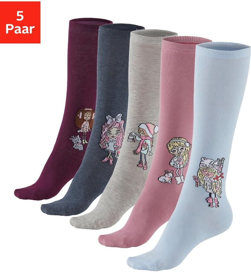 H.I.S Kniekousen met gebreid motief (set 5 paar) - Foto 8