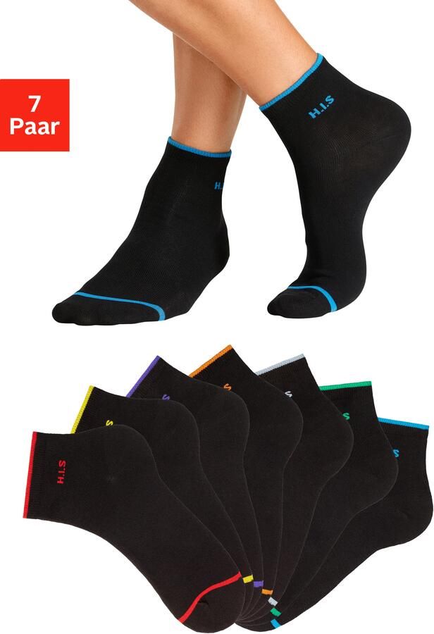 H.I.S Korte sokken met gekleurde boord (set 7 paar) - Foto 6