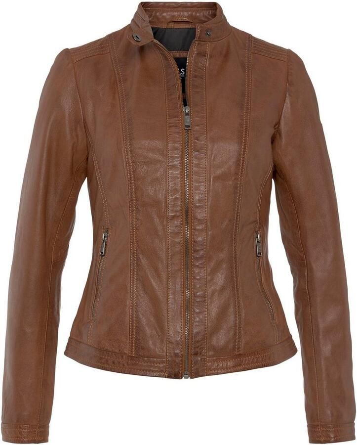 H.I.S Leren jack van lamsleer figuuraccentuerende snit met staande kraag