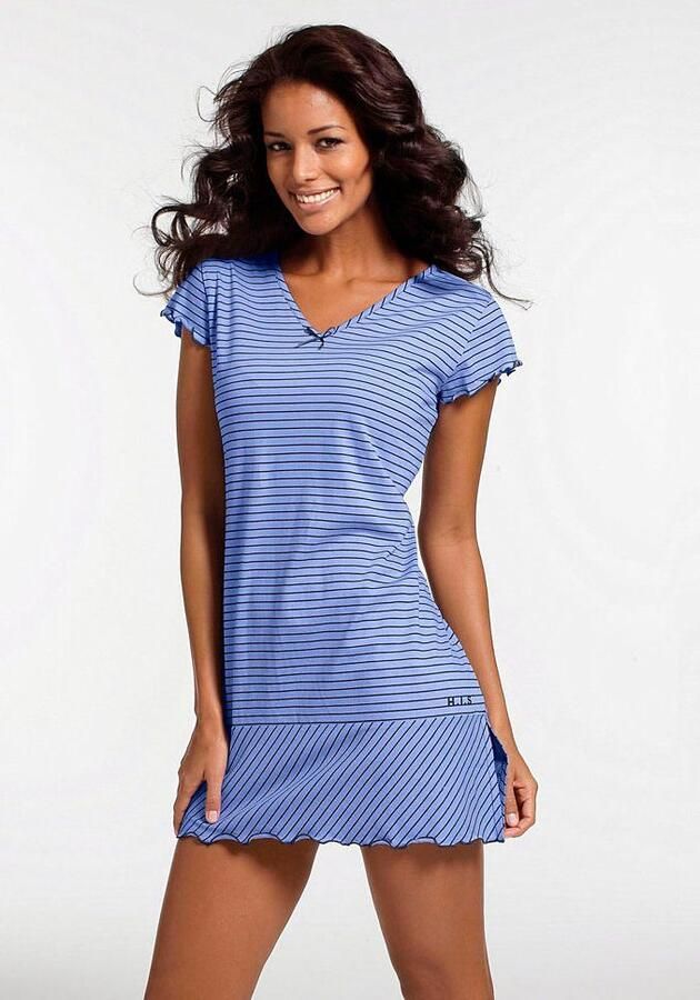 H.I.S Nachthemd in leuke streep-look met gekrulde randen - Foto 4