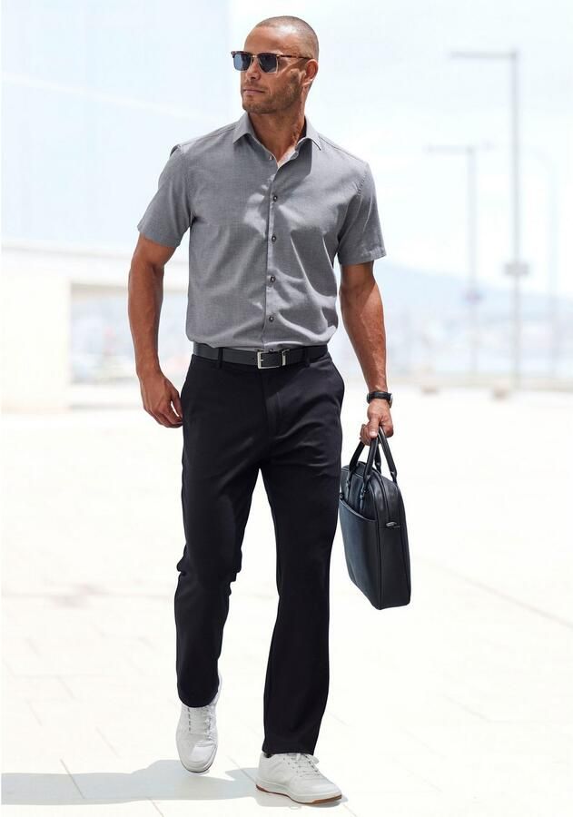 H.I.S Overhemd met korte mouwen Regular fit elastisch jacquard korte mouwen shirt - Foto 5