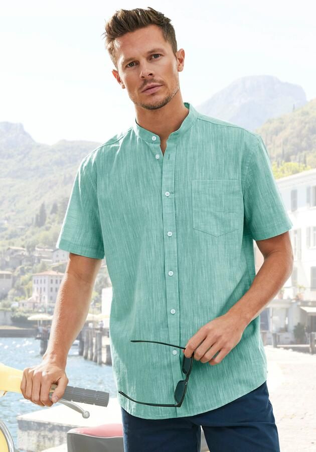 H.I.S Overhemd met korte mouwen Regular fit knoopsluiting met opstaande kraag Regular fit staande kraag shirt met borstzak 100% katoen - Foto 7