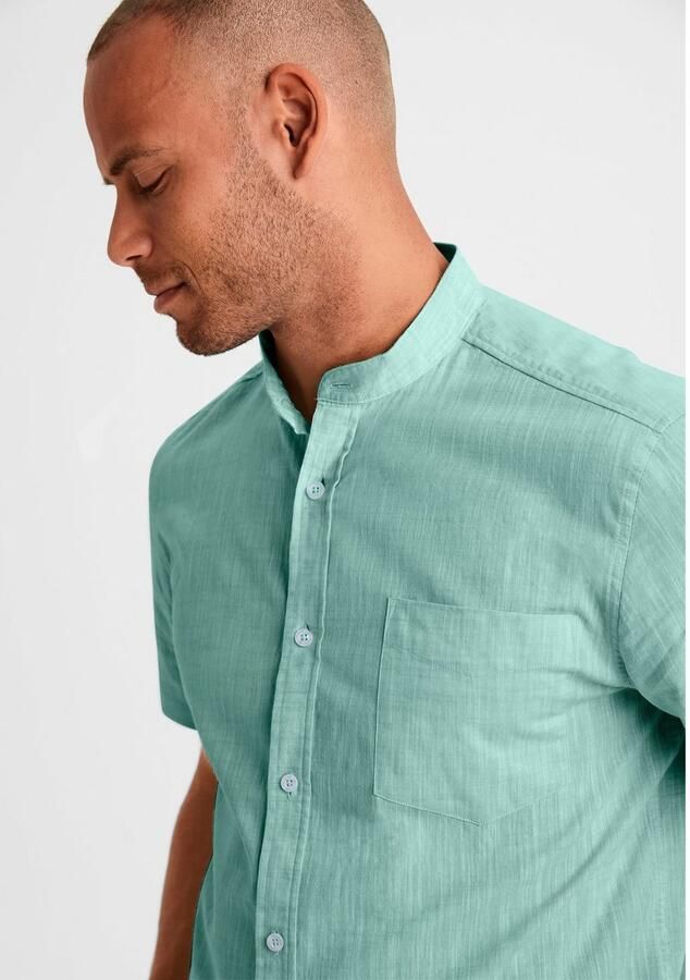 H.I.S Overhemd met korte mouwen Regular fit knoopsluiting met opstaande kraag Regular fit staande kraag shirt met borstzak 100% katoen - Foto 2