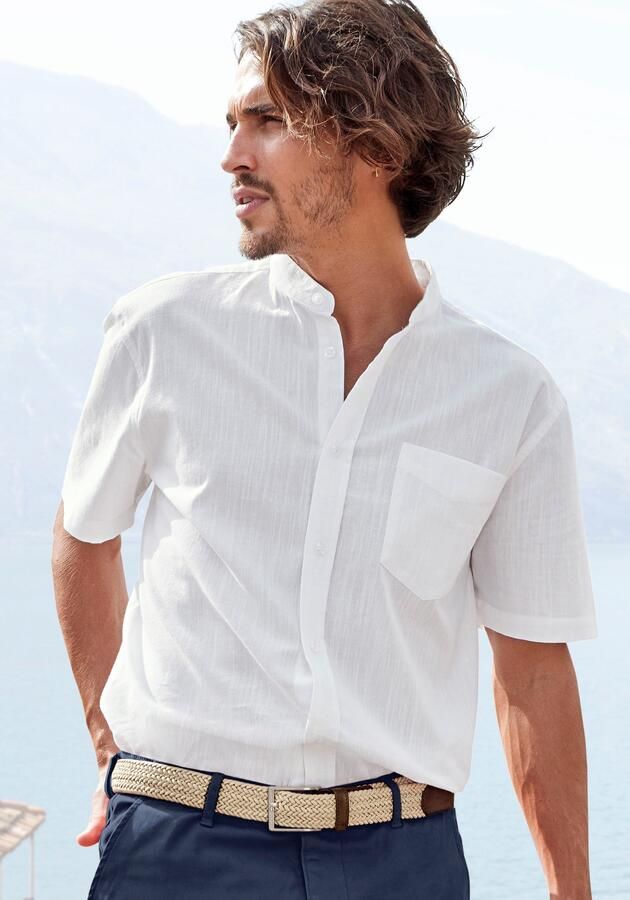 H.I.S Overhemd met korte mouwen Regular fit knoopsluiting met opstaande kraag Regular fit staande kraag shirt met borstzak 100% katoen - Foto 6