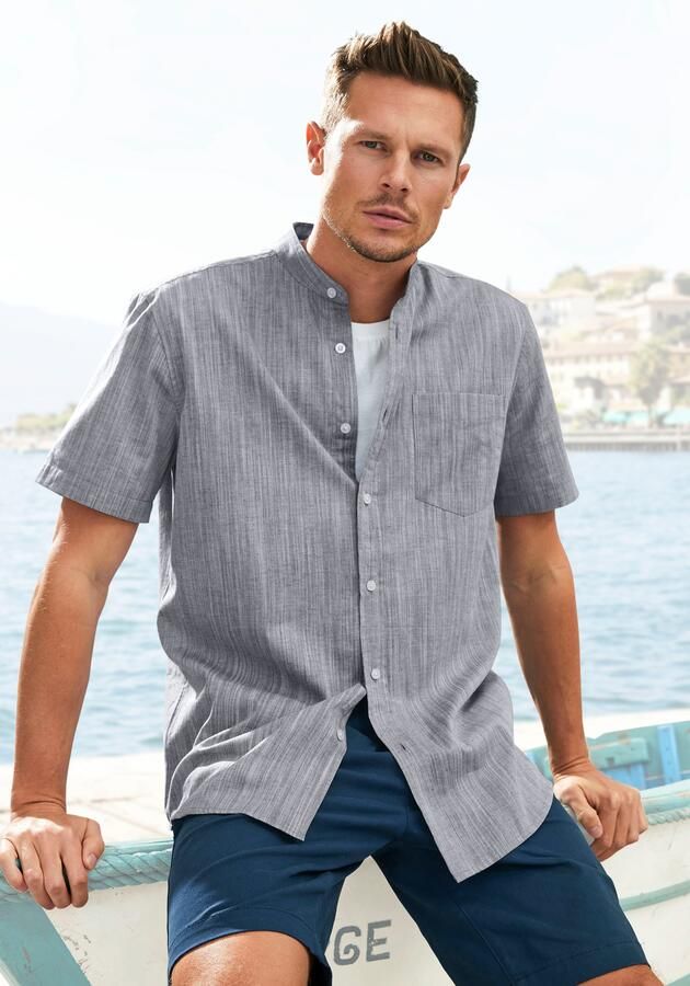 H.I.S Overhemd met korte mouwen Regular fit knoopsluiting met opstaande kraag Regular fit staande kraag shirt met borstzak 100% katoen - Foto 7