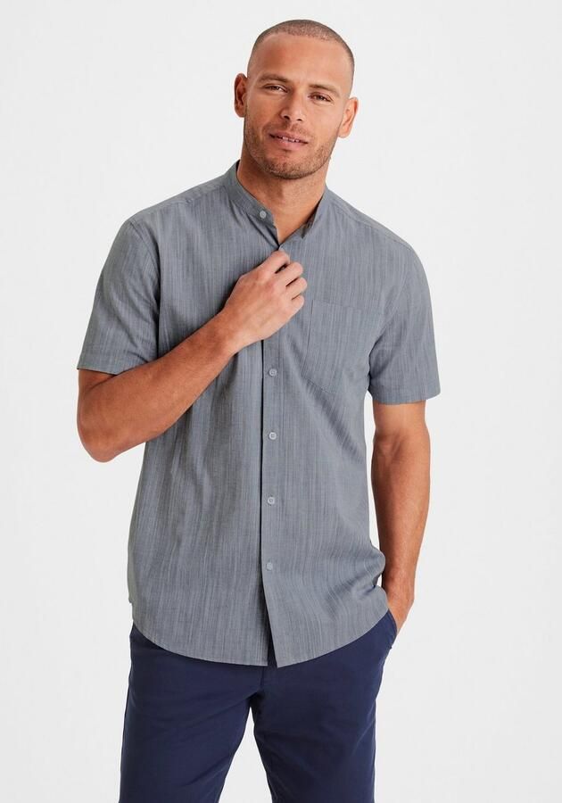 H.I.S Overhemd met korte mouwen Regular fit knoopsluiting met opstaande kraag Regular fit staande kraag shirt met borstzak 100% katoen - Foto 5