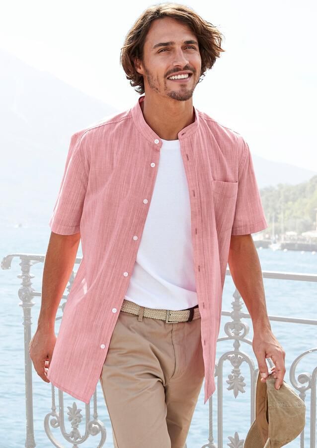 H.I.S Overhemd met korte mouwen Regular fit knoopsluiting met opstaande kraag Regular fit staande kraag shirt met borstzak 100% katoen - Foto 6