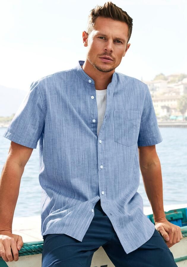 H.I.S Overhemd met korte mouwen Regular fit knoopsluiting met opstaande kraag Regular fit staande kraag shirt met borstzak 100% katoen - Foto 7