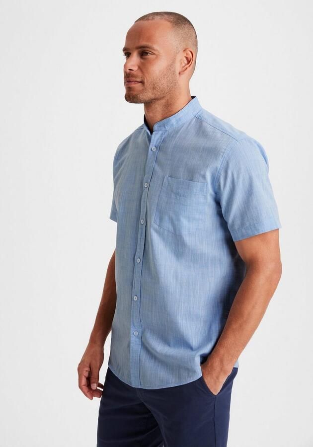 H.I.S Overhemd met korte mouwen Regular fit knoopsluiting met opstaande kraag Regular fit staande kraag shirt met borstzak 100% katoen - Foto 4