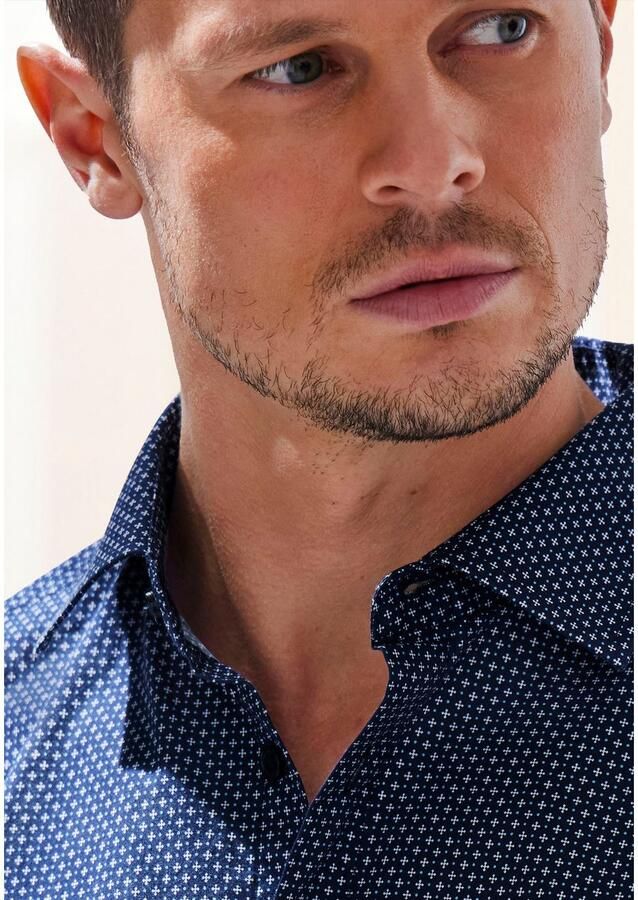 H.I.S Overhemd met lange mouwen Regular fit met haifiskraag en all-over print van zuiver katoen