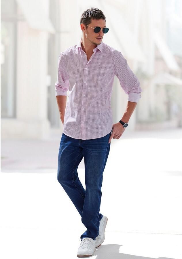 H.I.S Overhemd met lange mouwen Regular fit met haifiskraag en all-over print van zuiver katoen - Foto 3