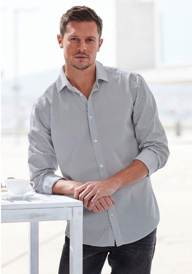 H.I.S Overhemd met lange mouwen Regular fit met haifiskraag en all-over print van zuiver katoen - Foto 4