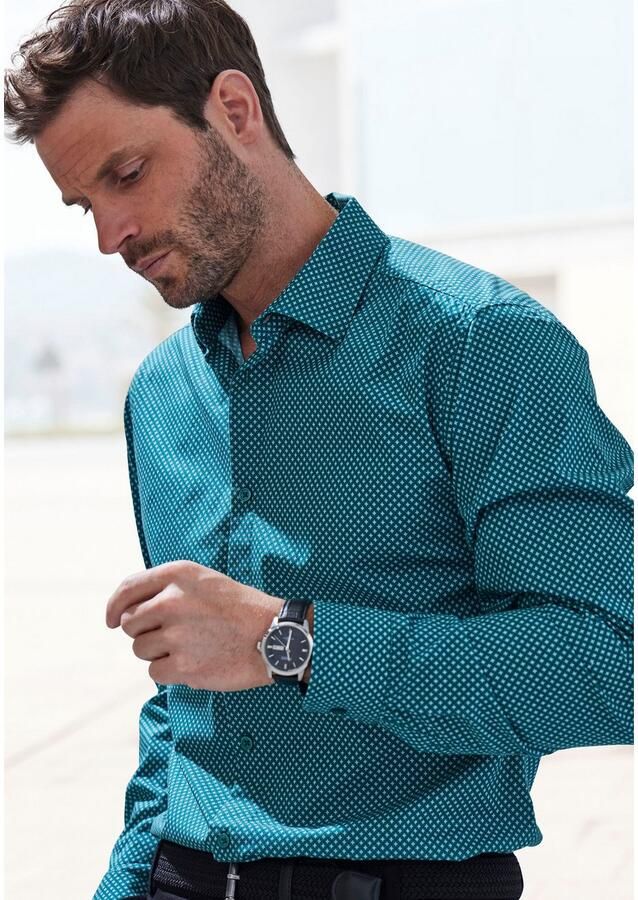 H.I.S Overhemd met lange mouwen Regular fit met haifiskraag en all-over print van zuiver katoen - Foto 2