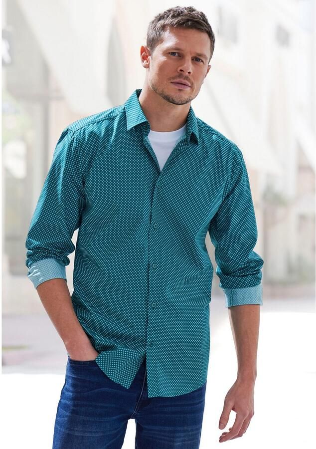 H.I.S Overhemd met lange mouwen Regular fit met haifiskraag en all-over print van zuiver katoen - Foto 3