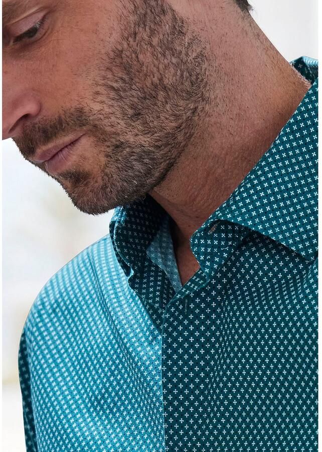 H.I.S Overhemd met lange mouwen Regular fit met haifiskraag en all-over print van zuiver katoen