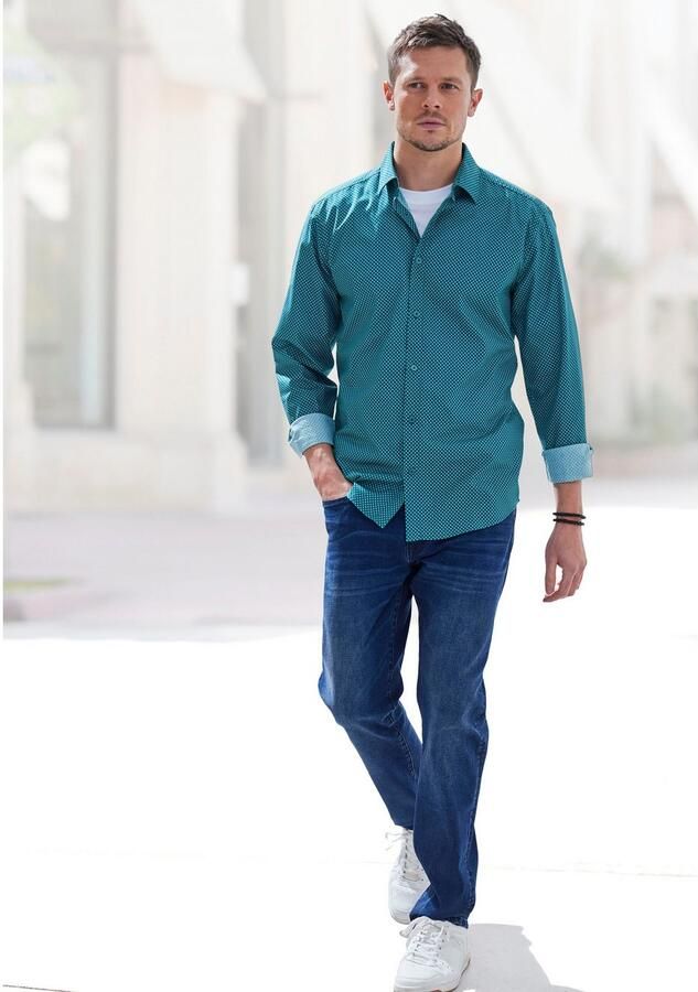 H.I.S Overhemd met lange mouwen Regular fit met haifiskraag en all-over print van zuiver katoen - Foto 4