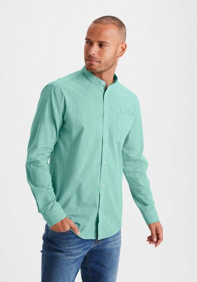 H.I.S Overhemd met lange mouwen Regular fit staande kraag shirt met borstzak 100% katoen - Foto 4